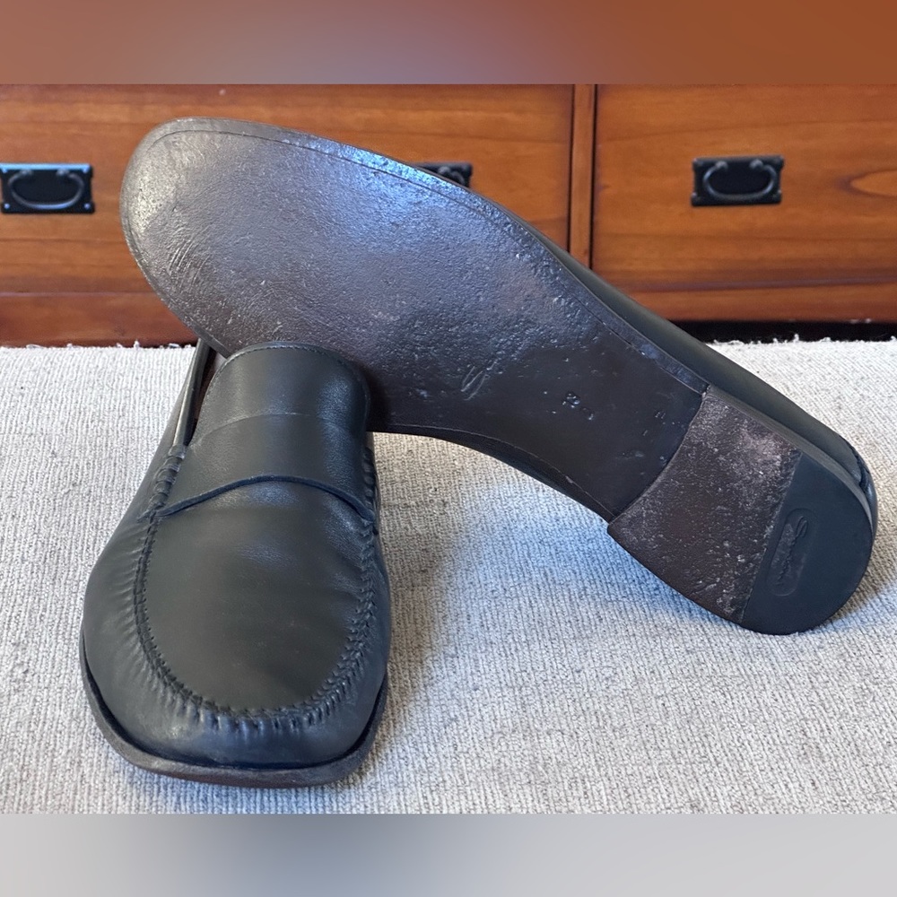 Santoni Black Leather Men’s Slip On Penny Loafers Size 13 D - Picture 6 of 15